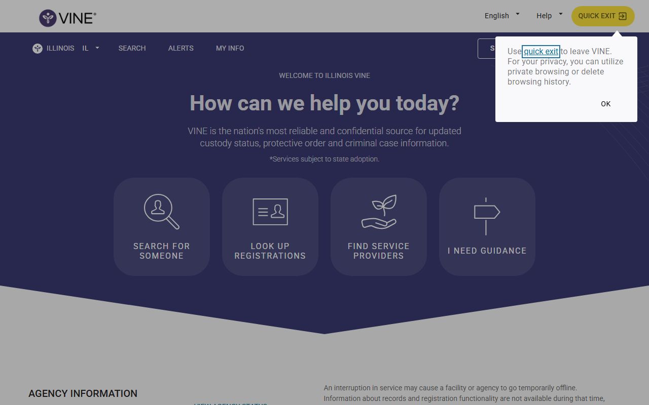 Illinois VINELink portal used for Ogle County inmate population custody lookup
